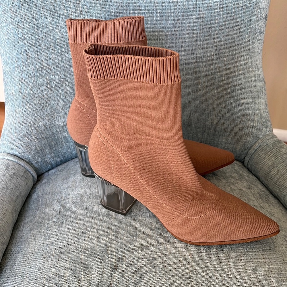 Aldo knit ankle boots clear stacked 2.5” heels pullon - Picture 2 of 6